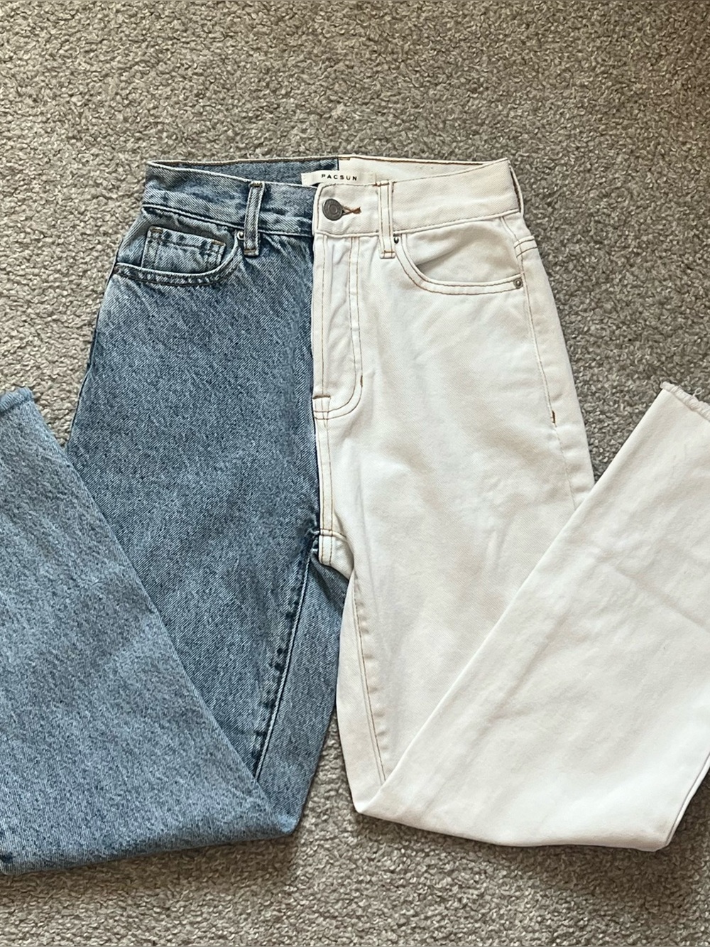 PacSun Two-Tone High-Rise Jeans — Blue Denim & White